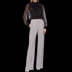 ALBERTA FERRETTI Chemise mousseline soie plastron satin noir bouton