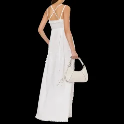 ALBERTA FERRETTI Robe longue col V bretelle fine coton blanc dentelle fleurie