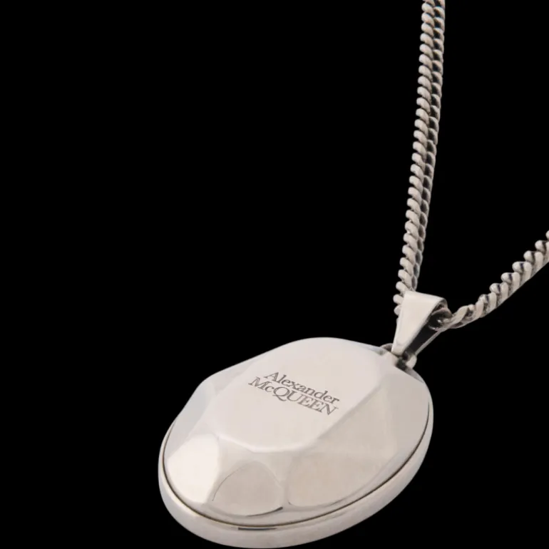 ALEXANDER MCQUEEN Collier pendentif The Faceted Stone laiton argent antique