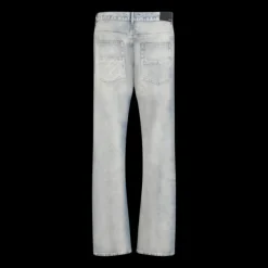 AMIRI Jean droit MA Quad cuff denim bleu clair effet délavé multi logos
