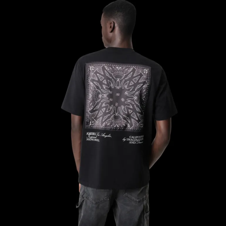 AMIRI T-shirt col rond coton noir soie bandana poitrine dos