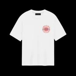 AMIRI T-shirt col rond coton blanc soleil rose logo