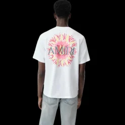 AMIRI T-shirt col rond coton blanc soleil rose logo