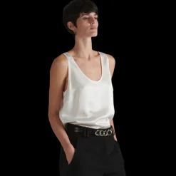 BARBARA BUI Débardeur col rond soie satin blanc