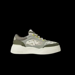 Basket Fendi Force cuir grainé blanc nubuck gris vert