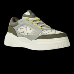 Basket Fendi Force cuir grainé blanc nubuck gris vert