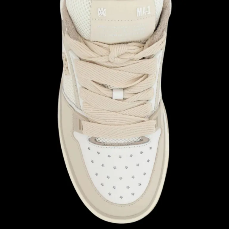 Basket Sneaker AMIRI MA-1 cuir beige blanc logo imprimé