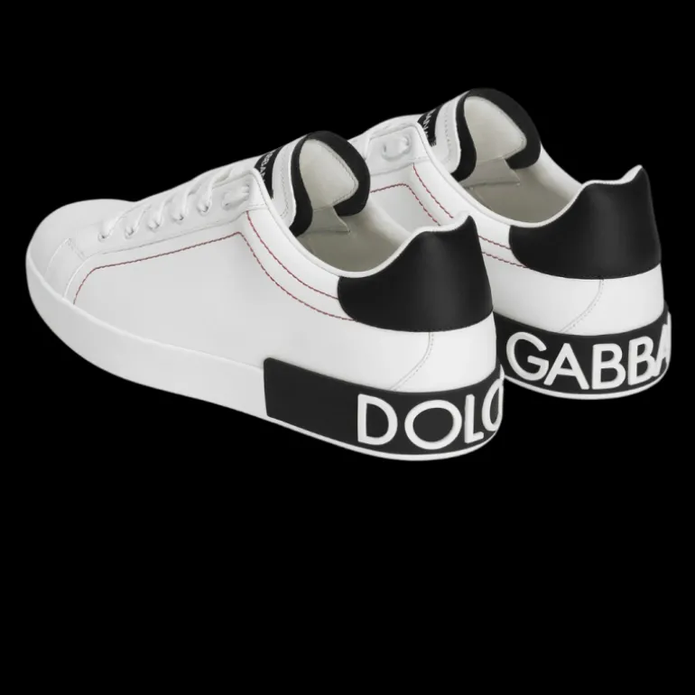 Basket sneaker DOLCE & GABBANA Portofino cuir veau nappa blanc talon noir