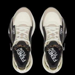 Baskets basses à enfiler FENDI Flow cuir beige jacquard FF marron