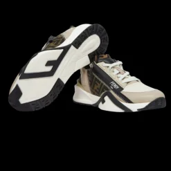 Baskets basses à enfiler FENDI Flow cuir beige jacquard FF marron