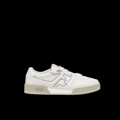 Baskets basses à lacets FENDI Match cuir blanc FF gris