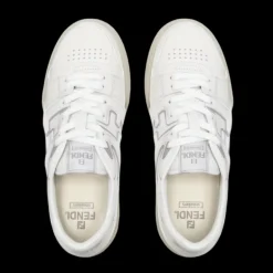 Baskets basses à lacets FENDI Match cuir blanc FF gris