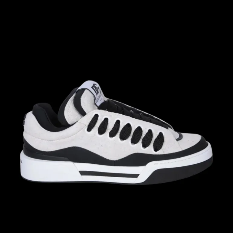 Baskets basses DOLCE & GABBANA New Roma bi matière cuir blanc noir