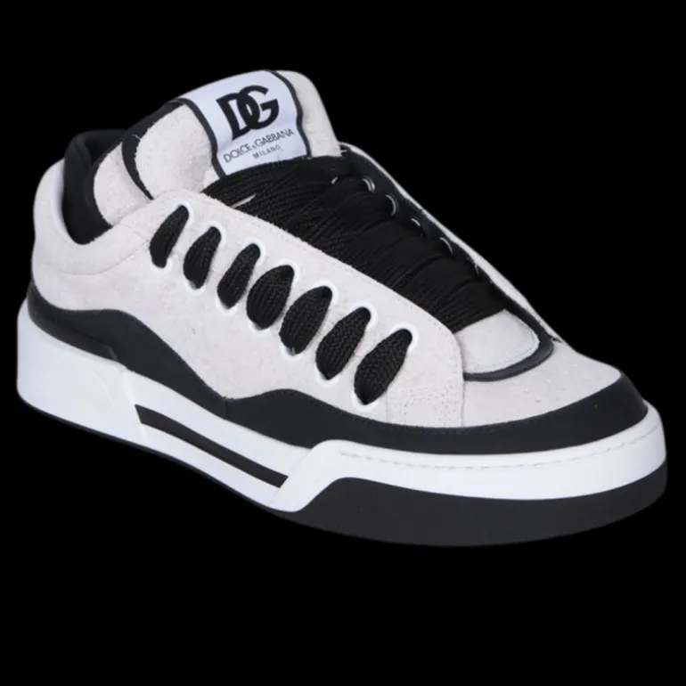 Baskets basses DOLCE & GABBANA New Roma bi matière cuir blanc noir