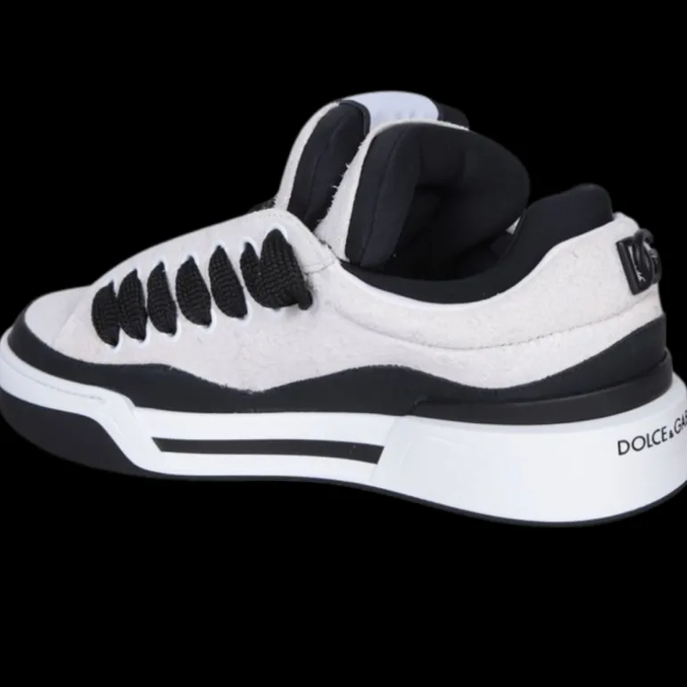 Baskets basses DOLCE & GABBANA New Roma bi matière cuir blanc noir