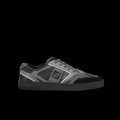 Baskets basses FENDI  Step à lacets cuir noir FF gris