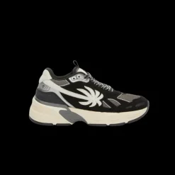Baskets basses PALM ANGELS cuir noir gris patch palmier blanc
