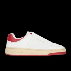 baskets basses SAINT LAURENT 61 cuir blanc rouge semelle effet usé