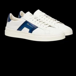 Baskets basses SANTONI Double Buckle cuir blanc insert blanc