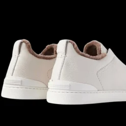 baskets basses ZEGNA Triple Stitch™ cuir grainé crème intérieur shearling