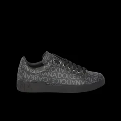 baskets DOLCE & GABBANA Portofino cuir noir logo Jacquard gris