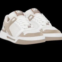 Baskets DOLCE & GABBANA New Roma bi matière cuir veau blanc daim beige