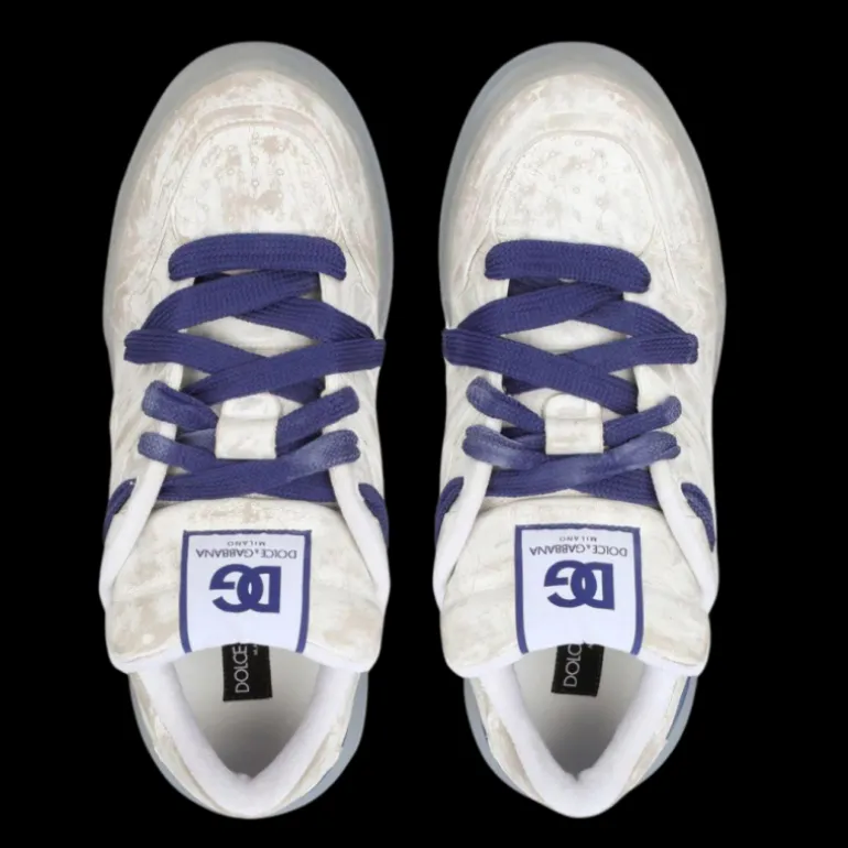 Baskets DOLCE & GABBANA New Roma cuir blanc marbré bleu