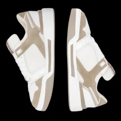 Baskets DOLCE & GABBANA New Roma bi matière cuir veau blanc daim beige