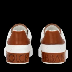 Baskets DOLCE & GABBANA Portofino cuir veau blanc talon camel DG