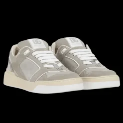 Baskets DOLCE GABBANA New Roma daim beige cuir logo métal gris