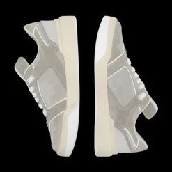 Baskets DOLCE GABBANA New Roma daim beige cuir logo métal gris