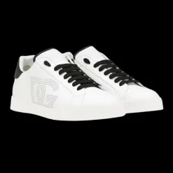 Baskets DOLCE GABBANA Portofino cuir veau blanc DG perforé noir