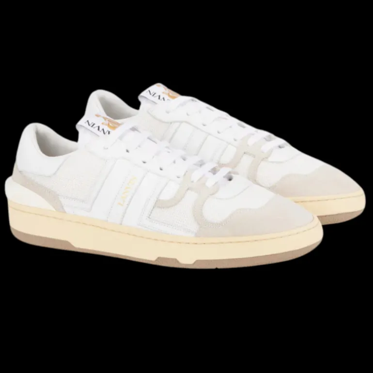 Baskets LANVIN Clay cuir mesh blanc beige logo JL