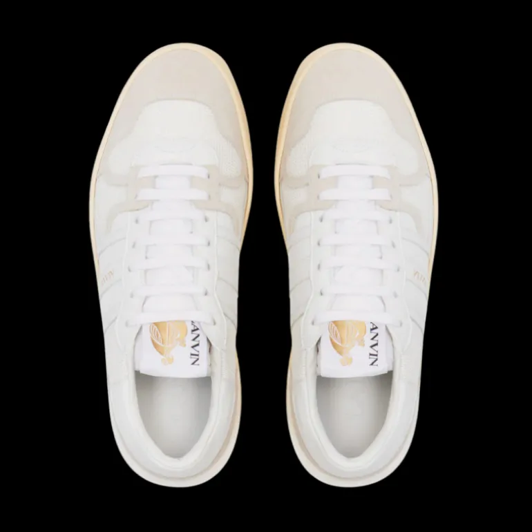 Baskets LANVIN Clay cuir mesh blanc beige logo JL