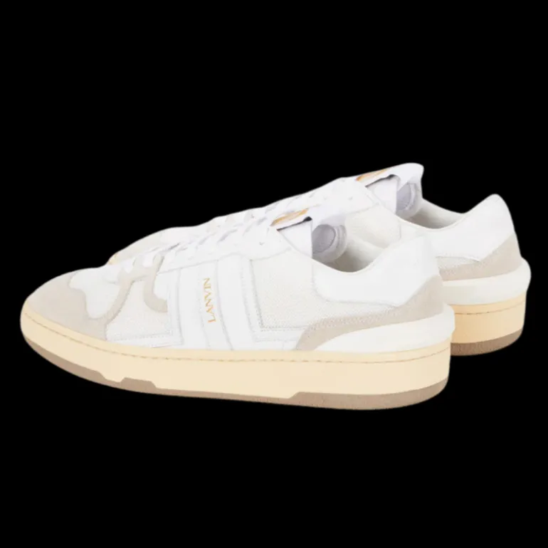 Baskets LANVIN Clay cuir mesh blanc beige logo JL