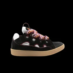 Baskets LANVIN CURB cuir noir lacet multicolore semelle camel