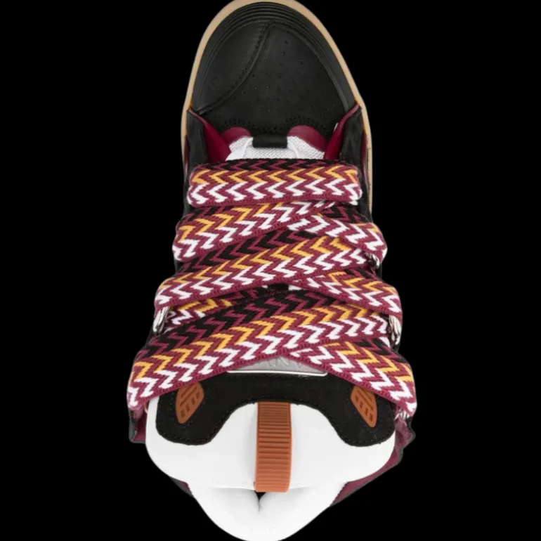 Baskets LANVIN CURB cuir noir lacet multicolore semelle camel