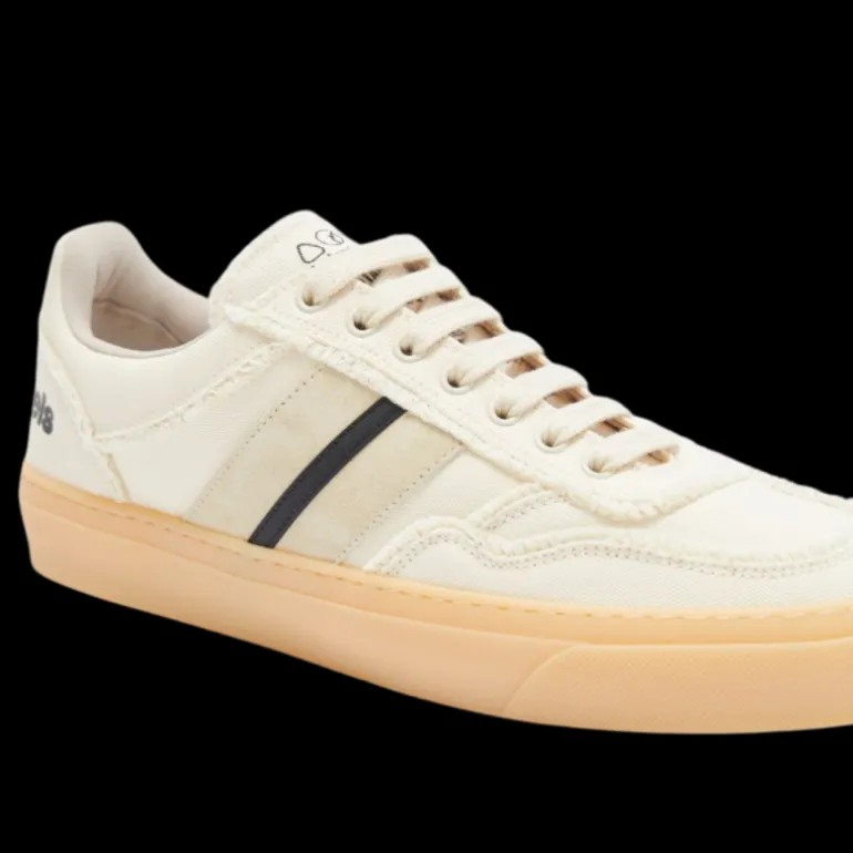 Baskets MONCLER x PALM ANGELS Monaco 2 toile daim beige bande