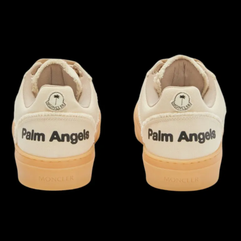 Baskets MONCLER x PALM ANGELS Monaco 2 toile daim beige bande