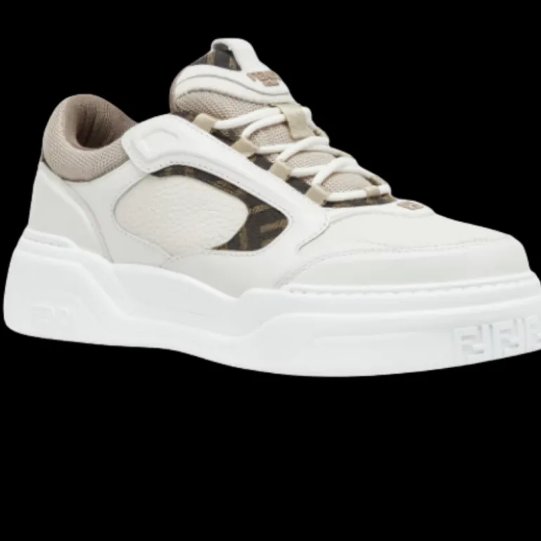 Baskets sneakers FENDI Force cuir blanc beige motif FF marron