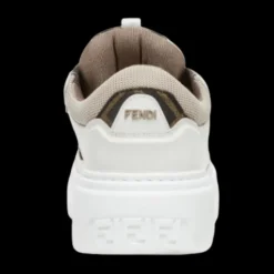 Baskets sneakers FENDI Force cuir blanc beige motif FF marron