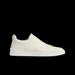 Baskets ZEGNA Triple Stitch slip on cuir grainé crème