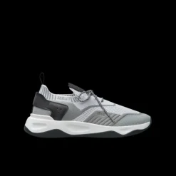 BERLUTI Sneaker basse Shadow maille gris cuir veau blanc