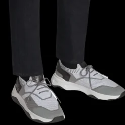 BERLUTI Sneaker basse Shadow maille gris cuir veau blanc