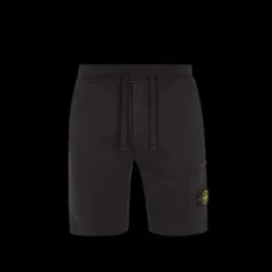 Bermuda cargo STONE ISLAND en molleton de coton noir logo rose des vents