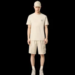 Bermuda cargo STONE ISLAND Ghost taille élastique lin diagonal beige multi poches