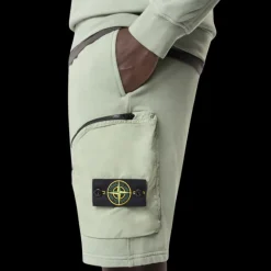 Bermuda cargo STONE ISLAND molleton coton vert sauge poche zippée