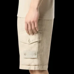 Bermuda cargo STONE ISLAND Ghost taille élastique lin diagonal beige multi poches
