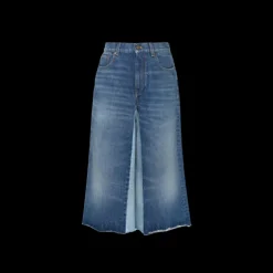 Bermuda CHLOE taille haute denim de coton bleu foncé clair