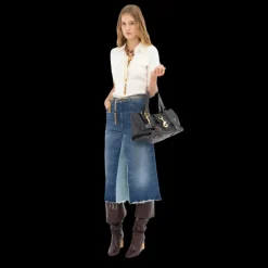 Bermuda CHLOE taille haute denim de coton bleu foncé clair